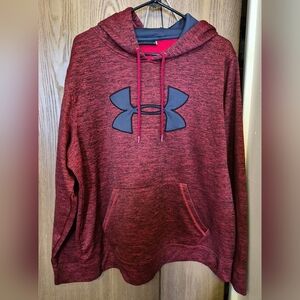Under Armour Mens Hoodie Large Red Black Sweatshirt Sweater Loose Storm